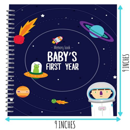  Unconditional Rosie Astronaut Babys First Year Memory Book - 12 Stickers Included - First Year Photo Album with Stickers and Frames to add Your Pictures in a Gorgeous Way - Outer Space Edition. Great