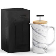 [아마존베스트]Uncrowned Kings French Press - Coffee Maker - Ceramic With Marble Effect - 600ml - Ideal for Brewing Coffee and Tea - Ensures Rich Flavour - Stainless Steel Dual Filter and Bamboo