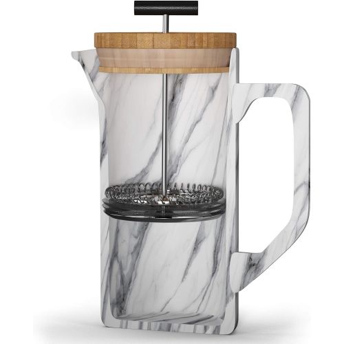  [아마존베스트]Uncrowned Kings French Press - Coffee Maker - Ceramic With Marble Effect - 600ml - Ideal for Brewing Coffee and Tea - Ensures Rich Flavour - Stainless Steel Dual Filter and Bamboo