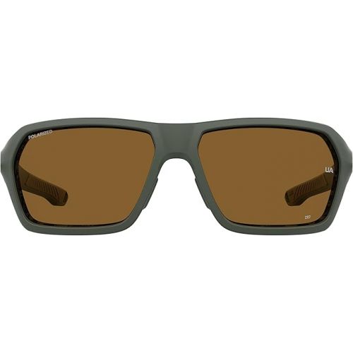 언더아머 Under Armour Men's UA Recon Polarized Square Sunglasses, Matte Green, 64mm, 15mm