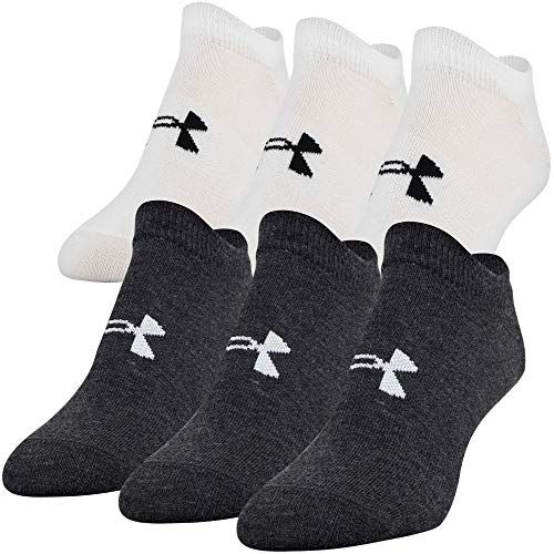 언더아머 Under Armour Womens Essential 2.0 Lightweight No Show Socks, 6-Pairs , Black/White Assorted , Medium