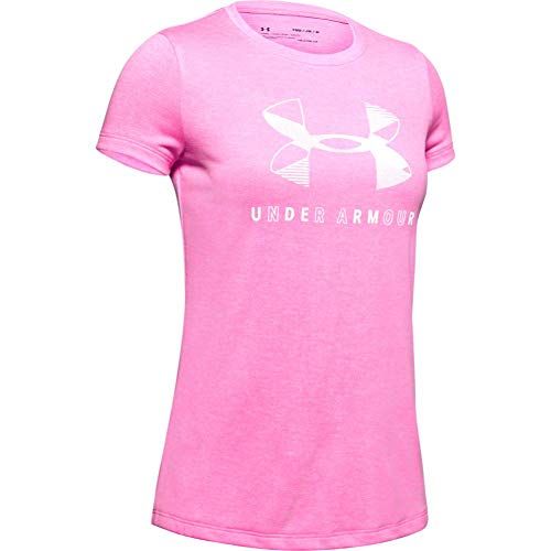 언더아머 Under Armour Girls Big Logo Twist Short Sleeve Training Workout T-Shirt