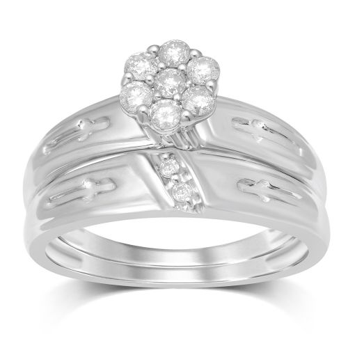  Unending Love 13ct TW 10k White Gold 7 Stone Round Flower Top Bridal Set by Unending Love