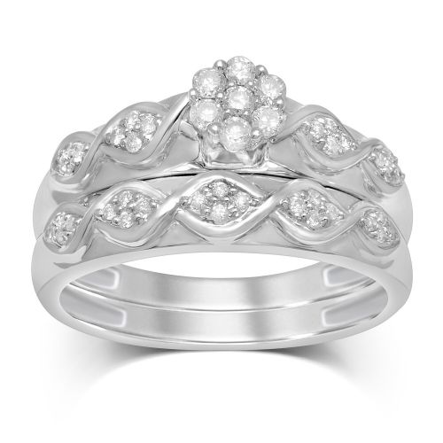  Unending Love 13ct TW 10k White Gold 7 Round Diamond Flower Top Bridal Set by Unending Love