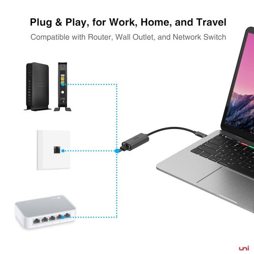  [아마존 핫딜]  [아마존핫딜]Uni USB-C to Ethernet Adapter, uni USB Thunderbolt 3/Type-C to RJ45 Gigabit Ethernet LAN Network Adapter Compatible for MacBook Pro 2018/2017, MacBook Air and More - Gray