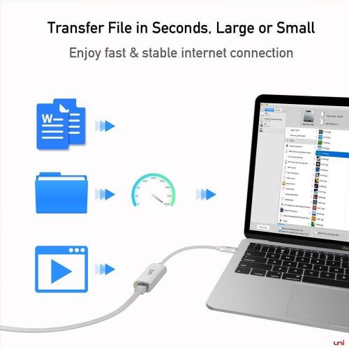  [아마존 핫딜] [아마존핫딜]Uni USB C to Ethernet Adapter, uni USB C [Thunderbolt 3] to 1-Gigabit Ethernet Adapter, Compatible for MacBook Pro 2019/2018/2017, MacBook Air/iPad Pro 2018, Surface Book 2, Pixel 2 an