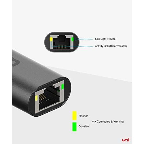  [아마존베스트]Uni USB-C to Ethernet Adapter, uni USB Thunderbolt 3/Type-C to RJ45 Gigabit Ethernet LAN Network Adapter Compatible for MacBook Pro 2018/2017, MacBook Air and More - Gray