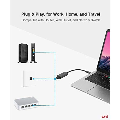  [아마존베스트]Uni USB-C to Ethernet Adapter, uni USB Thunderbolt 3/Type-C to RJ45 Gigabit Ethernet LAN Network Adapter Compatible for MacBook Pro 2018/2017, MacBook Air and More - Gray