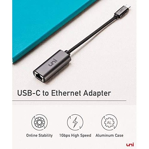  [아마존베스트]Uni USB-C to Ethernet Adapter, uni USB Thunderbolt 3/Type-C to RJ45 Gigabit Ethernet LAN Network Adapter Compatible for MacBook Pro 2018/2017, MacBook Air and More - Gray