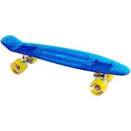 Unibest Skateboard Mini Cruiser Rollbrett Retro-Board transparent 57x15cm mit LED Leuchtrollen