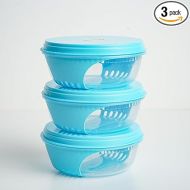 Unica Round Food Container, BPA-free Microwave Bowls with Vent Lids, Airtight Container, Stackable Bowl Set, Freezer & Dishwasher Safe, Set of 3, Blue, 15 oz, 5.35x5.35x2.25 in