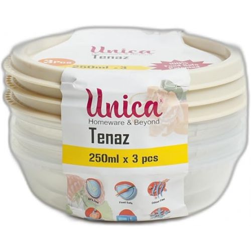  Unica Round Food Container, BPA-free Microwave Bowls with Lids, Airtight Container, Stackable Mixing Bowl Set, Freezer-safe, Dishwasher Safe, Set of 3, 8 oz, 4.56x4.56x1.61 in