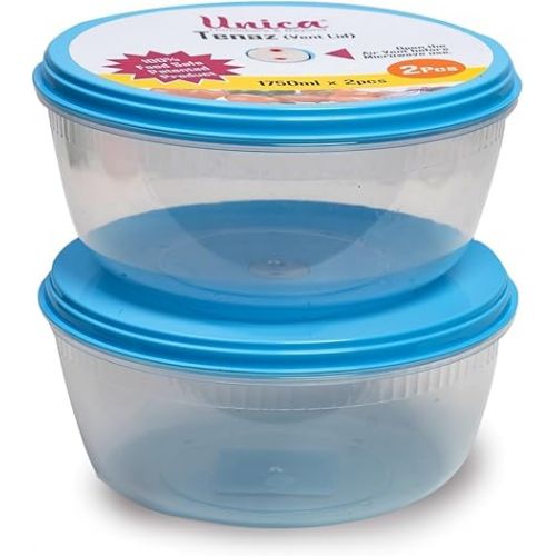  Unica Round Food Container, BPA-free Microwave Bowls with Vent Lids, Airtight Container, Stackable Freezer & Dishwasher Safe, Set of 2, 34 oz, 7.69x7.69x3.66 in