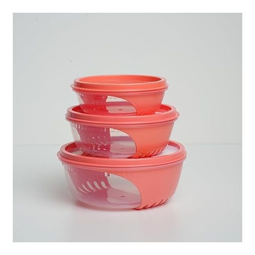  Unica Round Food Container Set, BPA-free Microwave Bowls with Lids, Airtight Container Serving, Stackable Freezer-safe, Dishwasher Safe, Set of 3, Coral, 7, 15, 18 oz, 6.12x6.12x2.54 in