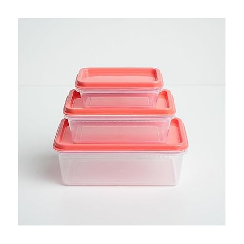 Unica Food Storage Container with Airtight Lid, Stackable Storage Boxes for Cereal, Snacks, BPA-Free, Microwave, Dishwasher & Freezer Safe, Set of 3, Coral, 7, 14, 18 oz, 4.5x4.5x2.51 in
