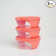 Unica Round Food Storage Containers with Lids, Microwavable & Airtight, Freezer-safe Containers for Pantry, BPA-free and Dishwasher Safe Meal Prep Container Set of 3, Coral, 15 oz, 5.34x5.34x2.07 in