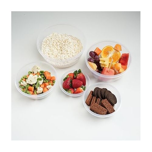  Unica Round Food Container, BPA-free Microwave Bowls with Lids, Airtight Container, Stackable Bowl Set, Freezer-safe, Dishwasher Safe, Set of 5, 8, 15, 26, 39, 59 oz, 7.68x7.68x3.48 in