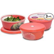 Unica Round Food Storage Container, BPA-free Microwave Bowls with Vent Lids, Airtight, Stackable Bowl Set, Freezer-safe, Dishwasher Safe, Set of 3, Coral, 15 oz, 5.35x5.35x2.25 in