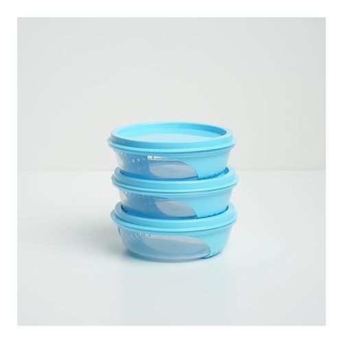  Unica Round Food Container, BPA-free Microwave Bowls with Lids, Airtight Container Serving, Stackable Mixing Bowl Set, Freezer & Dishwasher Safe, Set of 3, Blue, 8 oz, 4.56x4.56x1.61 in