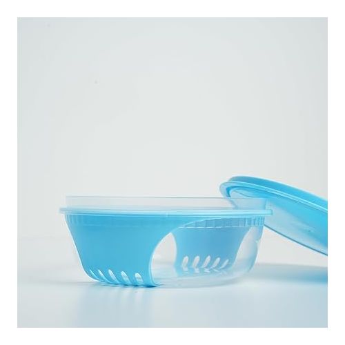  Unica Round Food Container, BPA-free Microwave Bowls with Lids, Airtight Container Serving, Stackable Mixing Bowl Set, Freezer & Dishwasher Safe, Set of 3, Blue, 8 oz, 4.56x4.56x1.61 in