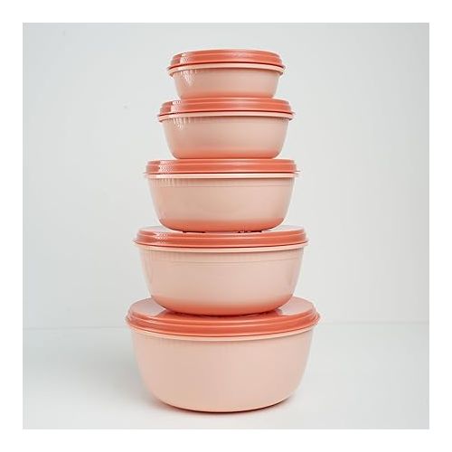  Unica Round Food Container, BPA-free Microwave Bowls with Vent Lids, Airtight Container, Stackable Bowl Set, Freezer-safe, Dishwasher Safe, Set of 5, 8, 15, 26, 39, 59 oz, 7.69x7.69x3.66 in