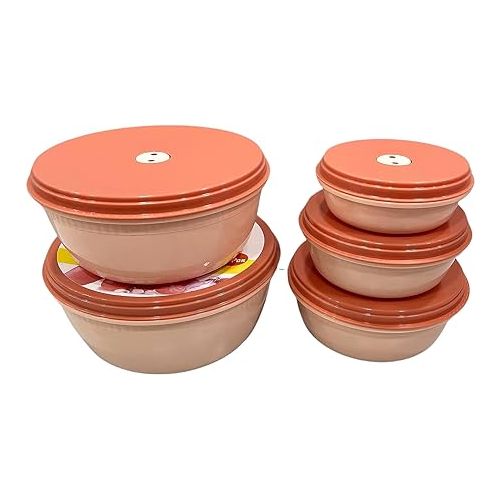  Unica Round Food Container, BPA-free Microwave Bowls with Vent Lids, Airtight Container, Stackable Bowl Set, Freezer-safe, Dishwasher Safe, Set of 5, 8, 15, 26, 39, 59 oz, 7.69x7.69x3.66 in