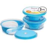 Unica Round Food Container, BPA-free Microwave Bowls with Vent Lids, Airtight Container, Stackable Bowl Set, Freezer & Dishwasher Safe, Set of 3, Blue, 8 oz, 4.57x4.57x1.79 in