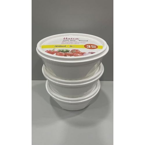  Unica Round Food Container, BPA-free Microwave Bowls with Lids, Airtight Container Serving, Stackable Mixing Bowl Set, Freezer & Dishwasher Safe, Set of 3, White, 16 oz, 6.12x6.12x2.54 in