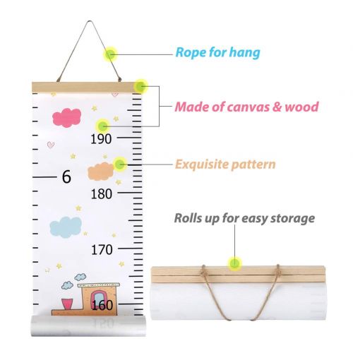  Unicherry Wall Growth Chart, Canvas and Wood Growth Chart for Kids, Perfect Wall Decor Piece for Kids Room, Baby Room, Nursery, Bedroom, Height Measurement Ruler for Children