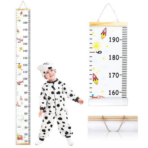  Unicherry Wall Ruler Growth Chart Wood and Canvas | Baby Growth Chart for Boys and Girls | Space-Inspired Cartoon Patterns | Ready to Hang | 79 Inches x 7.9 Inches | Great for Nurseries, Bed