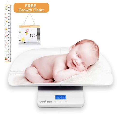  Unicherry Baby Scale, Multi-Function Digital Baby Scale with Free Growth Chart to Measure Your Baby, Dogs, Cats, Adults Weight Accurately, with 3 Weighing Modes, Holding Function, Blue Backl