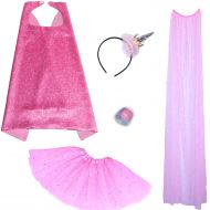 Unicorn Headband, Pink Tutu, Super Hero Cape Toddler Dress Up Set for 2 Through 7 Year Old Girls.