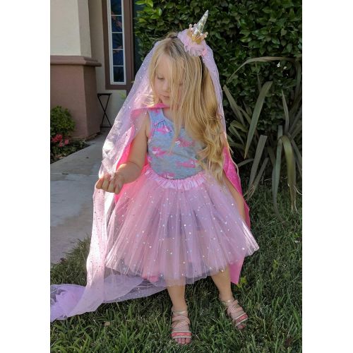  Unicorn Headband, Pink Tutu, Super Hero Cape Toddler Dress Up Set for 2 Through 7 Year Old Girls.