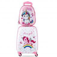 Unicorn Goplus 2Pc Kid Luggage, 12 & 16 Kids Carry On Luggage Set, Kids Carry On Spinner Luggage Set, Rolling Trolley Suitcase for Boys and Girls Travel Suitcases