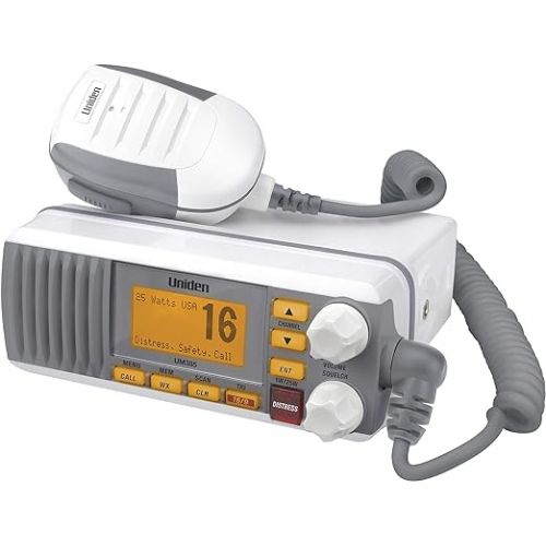  Uniden UM385 25 Watt Fixed Mount Marine Vhf Radio, Waterproof IPX4 with Triple Watch, Dsc, Emergency/Noaa Weather Alert, All Usa/International/Canadian Marine Channels, Memory Channel Scan, White