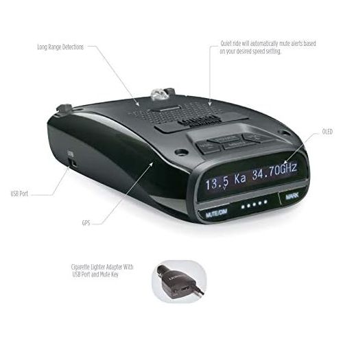  Uniden DFR7 Super Long Range Wide Band Laser/Radar Detector, Built-in GPS w/Mute Memory, Voice Alerts, Red Light & Speed Camera Alerts, OLED Display, Black