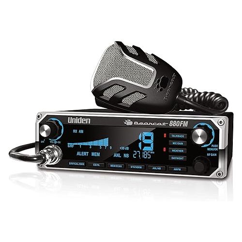  Uniden Bearcat 880FM CB Radio, 40 Channels with Dual-Mode AM/FM, Large Easy-to-Read Backlit 7-Color LCD Display, Backlit Knobs/Buttons, NOAA Weather Alert, PA/CB Switch, and Wireless Mic Compatible