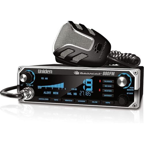  Uniden Bearcat 880FM CB Radio, 40 Channels with Dual-Mode AM/FM, Large Easy-to-Read Backlit 7-Color LCD Display, Backlit Knobs/Buttons, NOAA Weather Alert, PA/CB Switch, and Wireless Mic Compatible