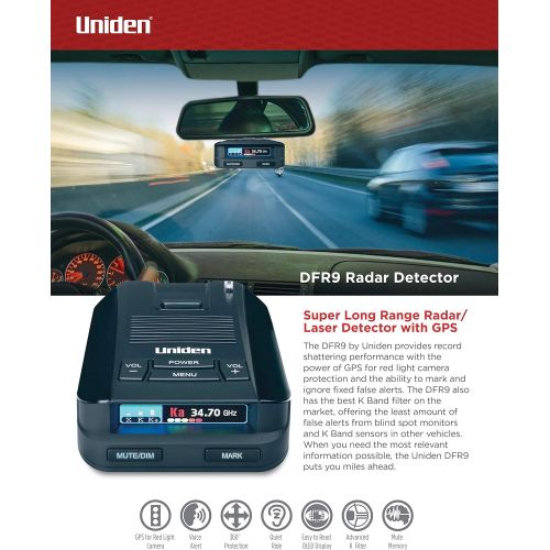  [아마존베스트]Uniden DFR9 Super Long Range Laser and Radar Detection, Built-In GPS for Red Light Cameras and Speed Camera Alerts, Easy to Read Full Color OLED Display