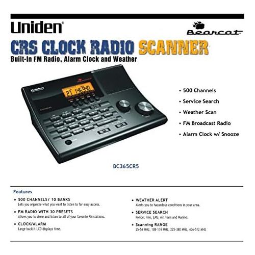  Uniden BC365CRS 500 Channel Scanner and Alarm Clock with Snooze, Sleep, and FM Radio with Weather Alert, Search Bands Commonly used for Police, Fire/EMS, Aircraft, Radio, and Marin