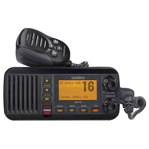  Uniden UM435BK Advanced Fixed Mount VHF Marine Radio, All USA/International/Canadian Marine Channels including new 4-Digit, CDN “B” Channels, 1 Watt/25 Watt Power, Waterproof IPX8