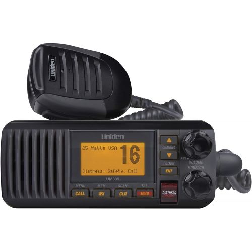  Uniden UM385BK 25 Watt Fixed Mount Marine Vhf Radio, Waterproof IPX4 W/ Triple Watch, Dsc, Emergency/Noaa Weather Alert, All Usa/International/Canadian Marine Channels, Memory Chan