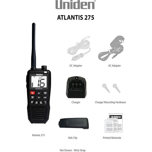  Uniden Atlantis 275 Handheld Two-Way VHF Marine Radio, Floating IPX8 Submersible Waterproof, Large Dual-Color Screen, 6-Watt, All USA/International/Canadian Marine Channels, NOAA W