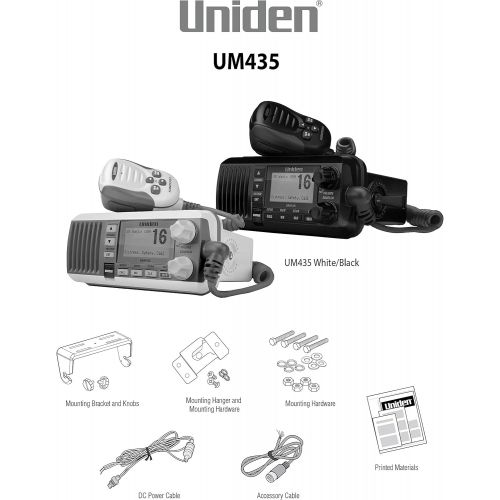  Uniden UM435 Advanced Fixed Mount VHF Marine Radio, All USA/International/Canadian Marine Channels Including New 4-Digit, CDN “B” Channels, 1 Watt/25 Watt Power, Waterproof IPX8 Su
