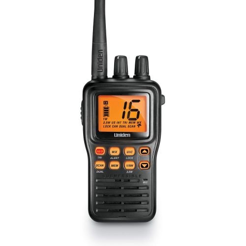  Uniden MHS75 Waterproof Handheld 2-Way VHF Marine Radio, Black & Plano 1312 Dry Storage Emergency Marine Box, Orange