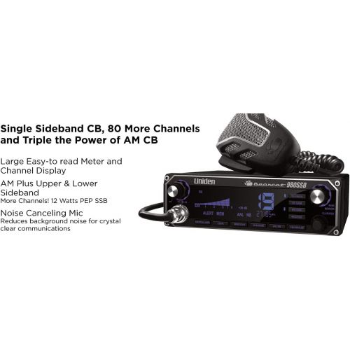  Uniden BEARCAT 980 40- Channel SSB CB Radio with Sideband NOAA WeatherBand,7- Color Digital Display PA/CB Switch and Noise Cancelling Mic, Wireless Mic Compatible