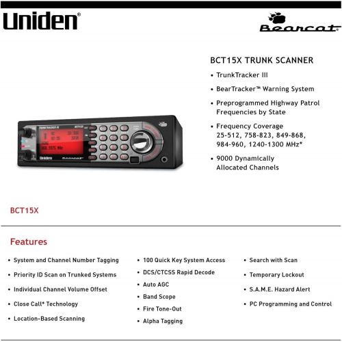  [아마존베스트]Uniden BearTracker Scanner (BCT15X) with 9,000 Channels, TrunkTracker III Technology, Base/Mobile Design, Close Call RF Capture Technology with Location-Based Scanning, - Black Col