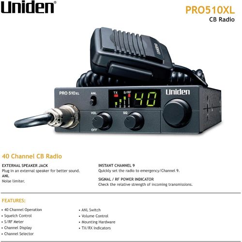  [아마존베스트]Uniden PRO510XL Pro Series 40-Channel CB Radio. Compact Design. Backlit LCD Display. Public Address. ANL Switch and 7 Watts of Audio Output. Unique PLL Circuit. S/RF LED Meter.