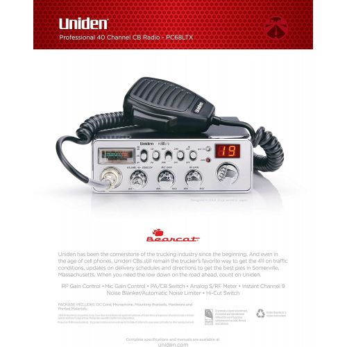  [아마존베스트]Uniden PC68LTX 40-Channel CB Radio with PA/CB Switch, RF Gain Control, Mic Gain Control, Analog S/RF Meter, Instant Channel 9, Automatic Noise Limiter, and Hi-Cut Switch,Silver