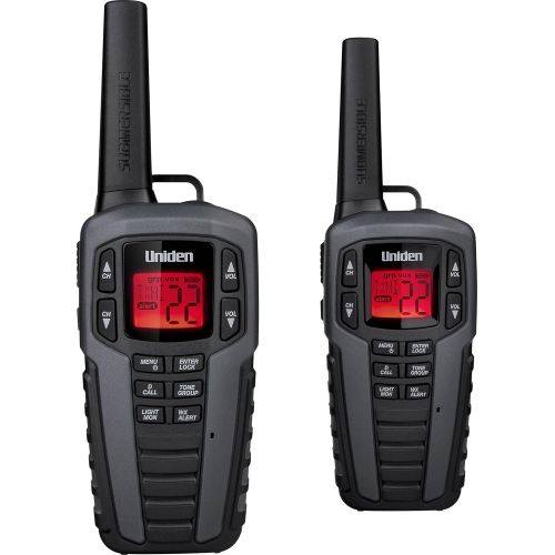 Uniden SX507-2CKHS Up to 37 Mile Range FRS Two-Way Radio Walkie Talkies WDual Charging Cradle, Waterproof, Floats, 22 Channels, 142 Privacy Codes, NOAA Weather Scan + Alert, Inclu